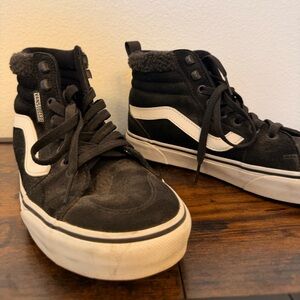 Vans Black & White High-Top Sneakers with Shearling Trim